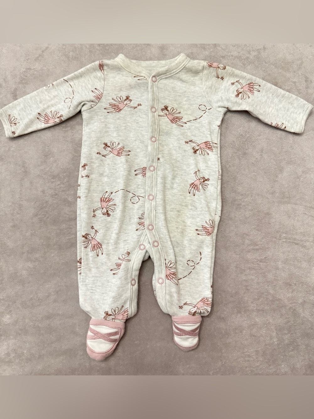 Carter’s Baby Girl Footed Sleeper Pajamas 3M Pink Ballerina Fairy Snap Front Bal